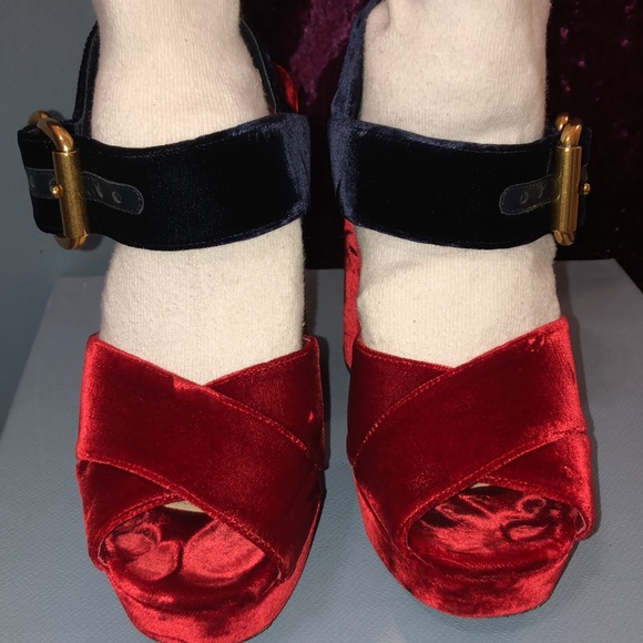 Prada Velvet Chunky Heel Sandals - Picture 4 of 16